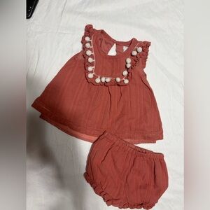 Tahari Coral Baby Dress with Pom-Poms